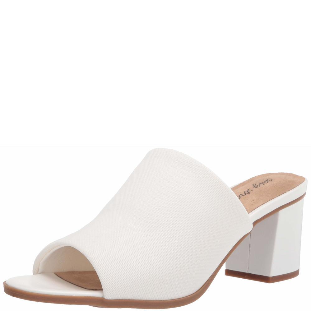 Easy Street Women's Mule, White Stretch Fabric, 7.5